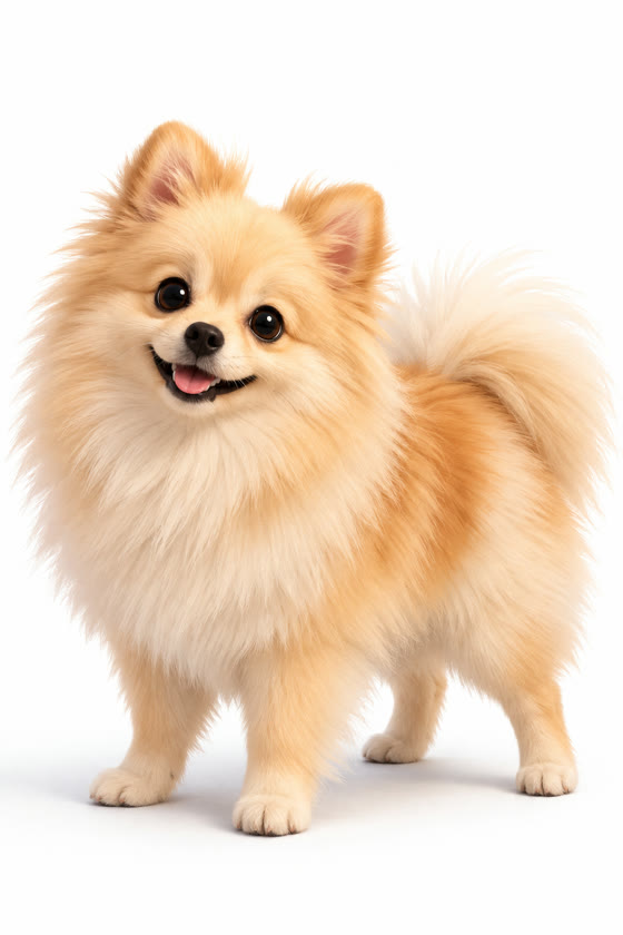 Poppy, cachorrinha da raça lulu-da-pomerânia, de pelo creme.
